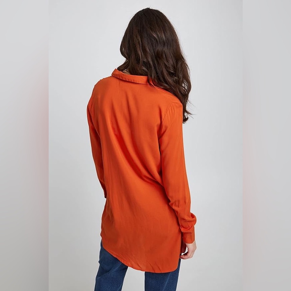 🍂 ICHI IHMAIN SH2 Rust Brown Button-Up Tunic Shirt - Size 34